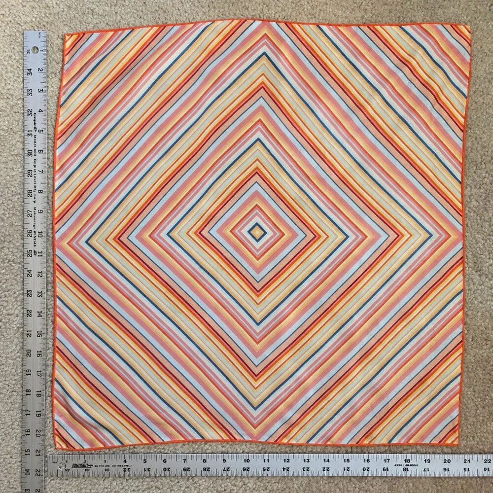 Colorful Silk Square Scarf Neckerchief Diamond Stripes Hand Rolled Edges - Picture 4 of 7
